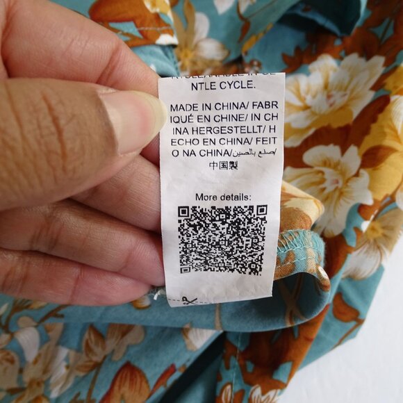 Grawell Green Brown Floral Bell 3/4 Sleeve Blouse Top Women Size XL US Size 12 - Picture 7 of 11